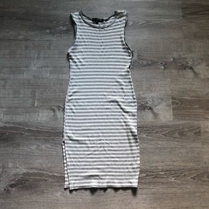 Gray and white striped ribbed dress